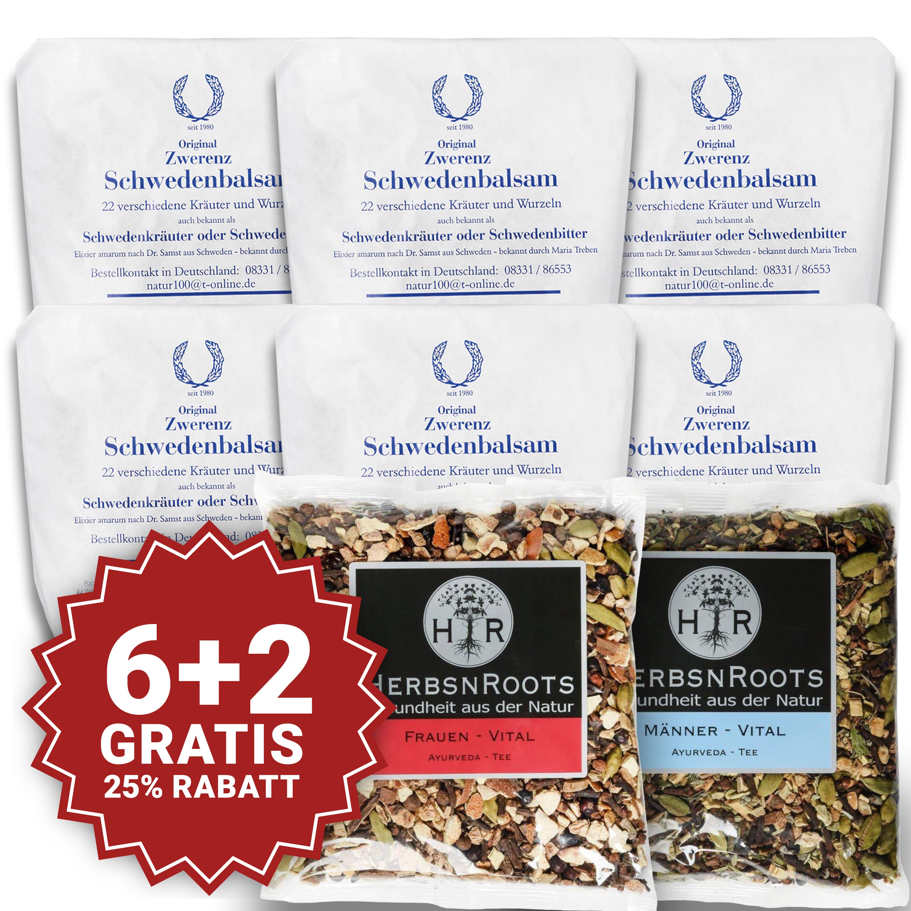 Schwedenkräuter Vorteilspaket 6+2 – inkl. Männer- & Frauen-Vitaltee GRATIS